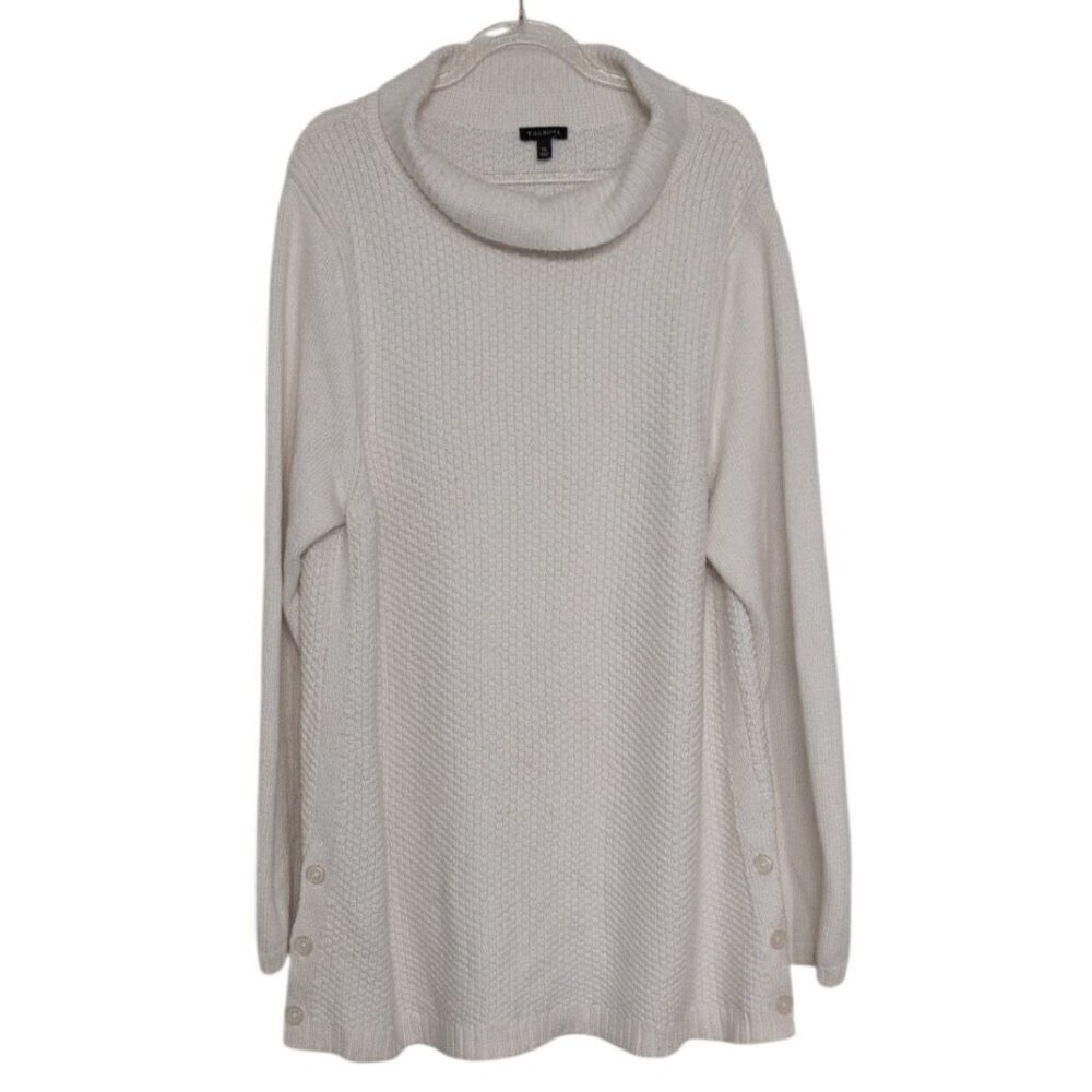 Talbots Button Detail Sweater Womens Size XL Cream Textured Knit Cowl Neck